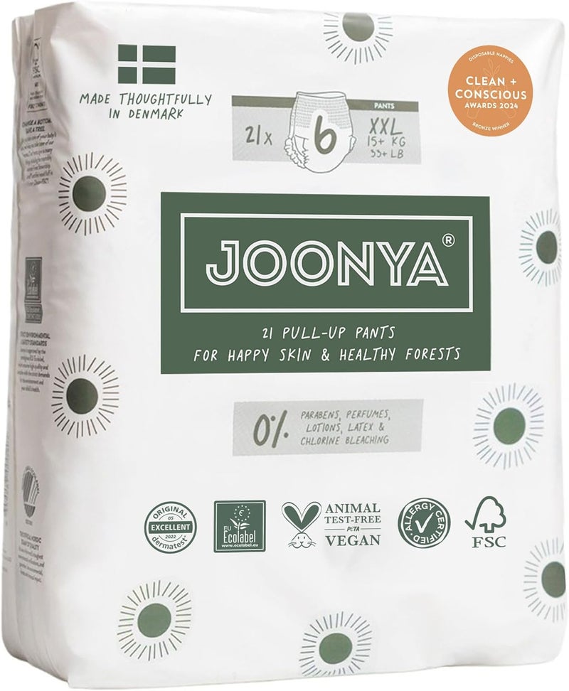 JOONYA Pull-Up Pants Baby Diapers, Size 6 XXL (33+ lb) - 1 Bag of 21 - NonToxic, Eco-Friendly, Ultra Slim, Overnight Use - Made in Denmark - Image 1